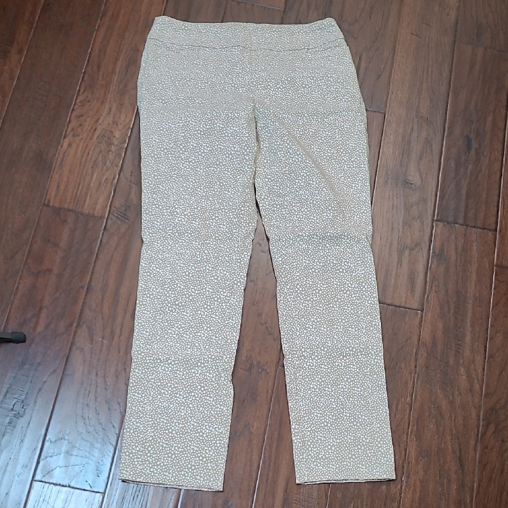 Kim Rogers Tan with White Polka-dot Pullon Ankle Pants size 12